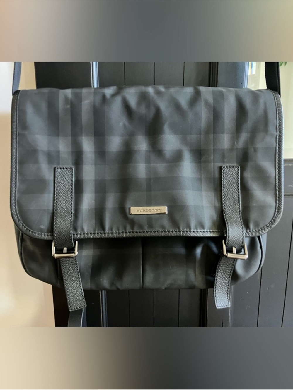 Burberry Black Tonal Check Messenger Bag